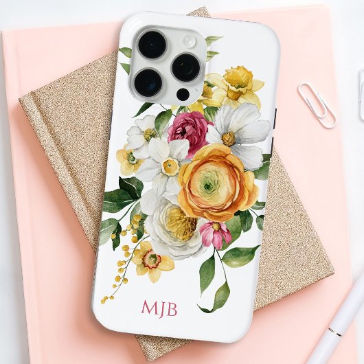 Bright Spring Floral Boeket met Monogram Case-Mate iPhone Case