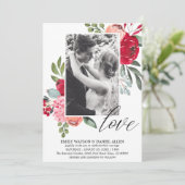 Bright Spring Floral Script Love Photo Wedding Kaart (Staand voorkant)
