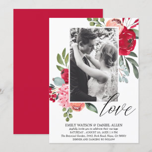 Bright Spring Floral Script Love Photo Wedding Kaart