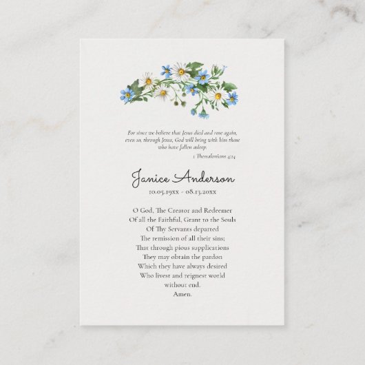 Bright Spring Flowers Catholic Funeral Prayer Kaar Plaatskaartje (Achterkant)