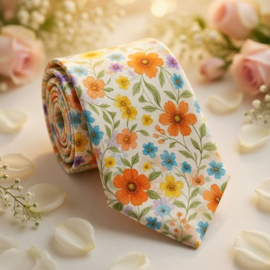 Bright Spring Meadow Floral Pattern Stropdas