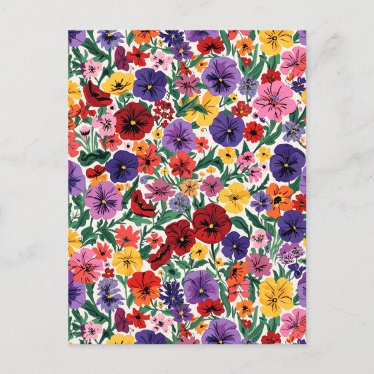 Bright Spring Pansies Floral Garden Pattern Briefkaart (Voorkant)