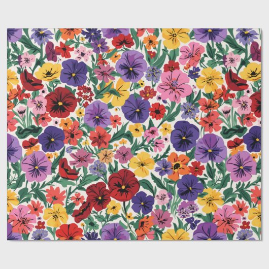 Bright Spring Pansies Floral Garden Pattern Cadeaupapier (Vlak)