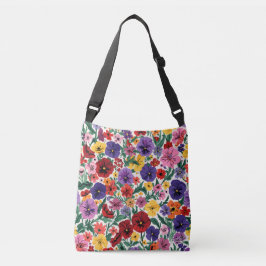 Bright Spring Pansies Floral Garden Pattern Crossbody Tas