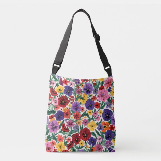 Bright Spring Pansies Floral Garden Pattern Crossbody Tas (Voorkant)