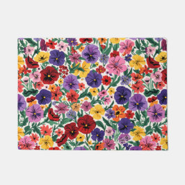 Bright Spring Pansies Floral Garden Pattern Deurmat