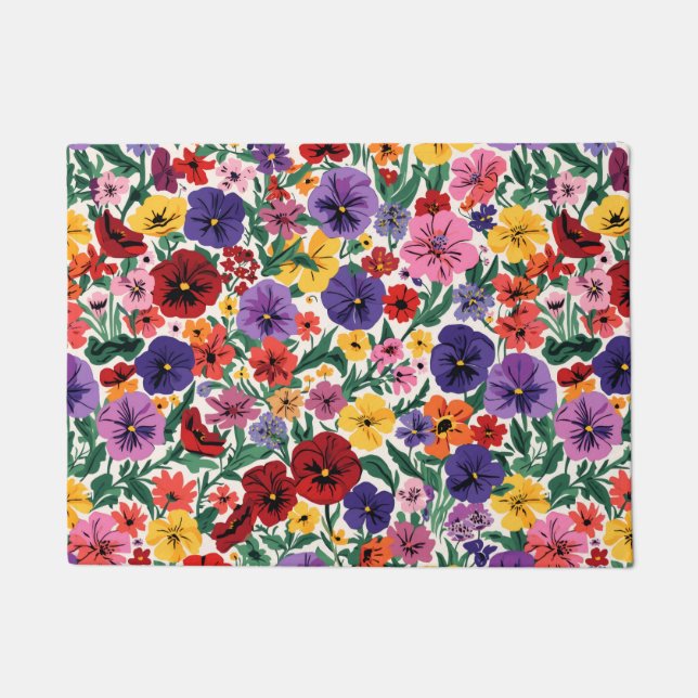 Bright Spring Pansies Floral Garden Pattern Deurmat (Voorkant)