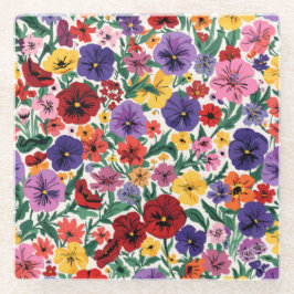 Bright Spring Pansies Floral Garden Pattern Glazen Onderzetter