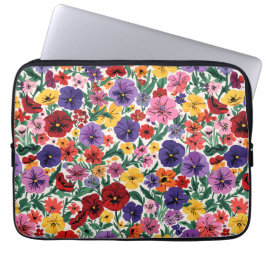 Bright Spring Pansies Floral Garden Pattern Laptop Sleeve