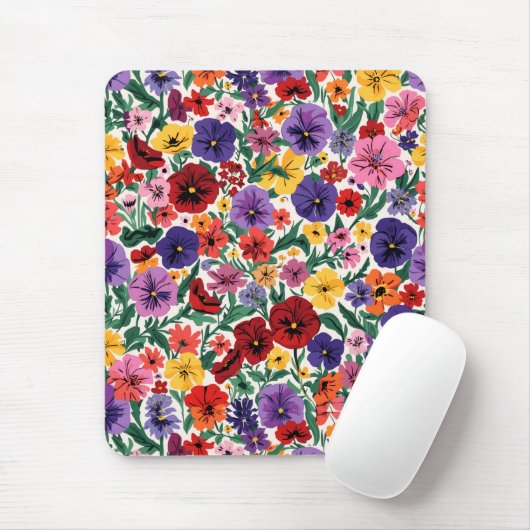 Bright Spring Pansies Floral Garden Pattern Muismat (Met muis)
