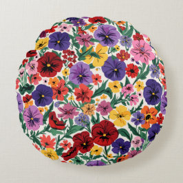 Bright Spring Pansies Floral Garden Pattern Rond Kussen