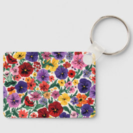 Bright Spring Pansies Floral Garden Pattern Sleutelhanger