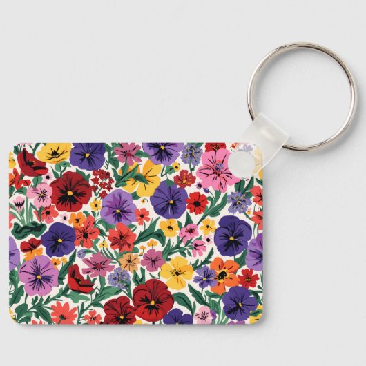 Bright Spring Pansies Floral Garden Pattern Sleutelhanger (Voorkant)