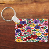 Bright Spring Pansies Floral Garden Pattern Sleutelhanger (Achterkant)