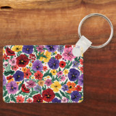 Bright Spring Pansies Floral Garden Pattern Sleutelhanger (Voorkant)