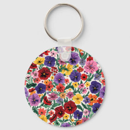 Bright Spring Pansies Floral Garden Pattern Sleutelhanger