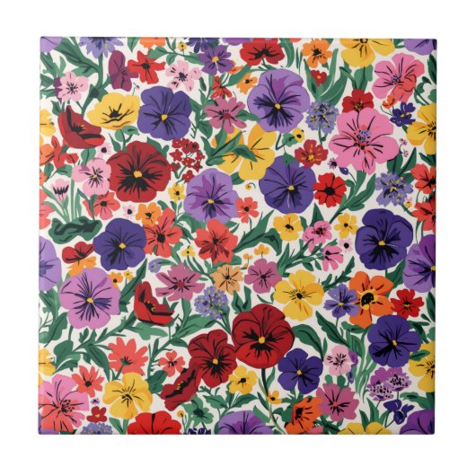 Bright Spring Pansies Floral Garden Pattern Tegeltje (Voorkant)