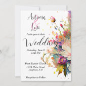Bright spring waterverf bloemenbruiloft kaart (Voorkant)