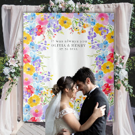 Bright Spring Waterverf Flowers Wedding Achtergron Wandkleed