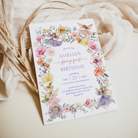 Bright Spring Wildflower Fairy Eerste 1e Verjaarda Kaart