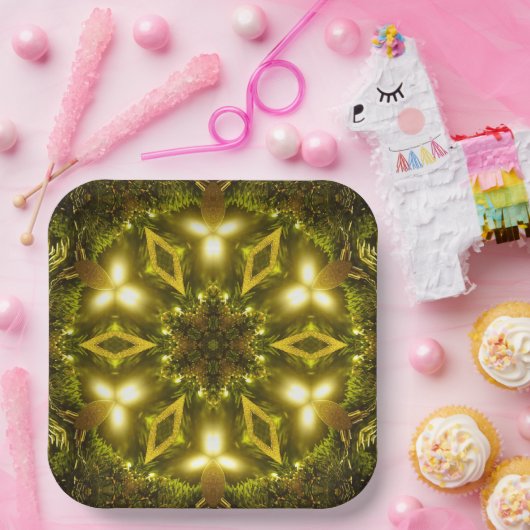 Bright Star Christmas Golden Mandala Kaleidoscoop Papieren Bordje (Feest)