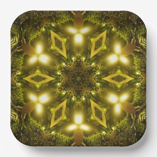 Bright Star Christmas Golden Mandala Kaleidoscoop Papieren Bordje (Voorkant)