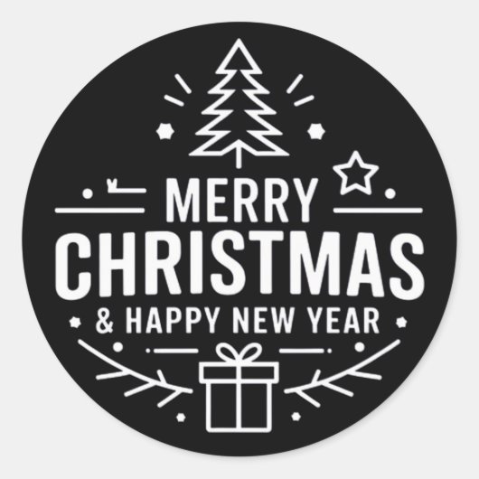 Bright Star Merry Christmas & Happy New Year Stick Ronde Sticker (Voorkant)