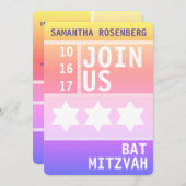 Bright Star of David Bat Mitswa Uitnodiging (Voorkant / Achterkant)