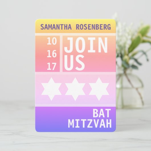 Bright Star of David Bat Mitswa Uitnodiging (Staand voorkant)