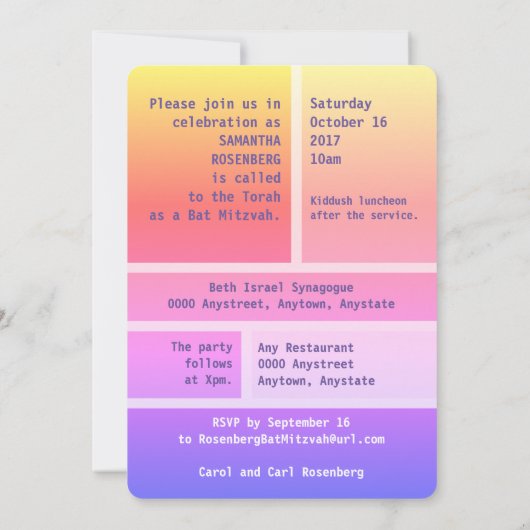 Bright Star of David Bat Mitswa Uitnodiging (Achterkant)