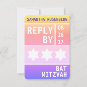 Bright Star of David Bat Mitzvah RSVP Reageer Kaart
