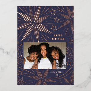 Bright sterren Festive Fireworks-fotokaart voor ni Folie Feestdagenkaart