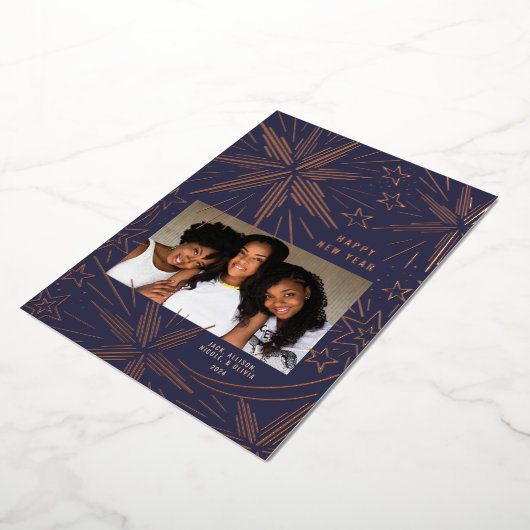 Bright sterren Festive Fireworks-fotokaart voor ni Folie Feestdagenkaart (Gedraaid)