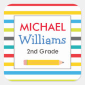 Bright Stripe schoollabels Vierkante Sticker (Voorkant)