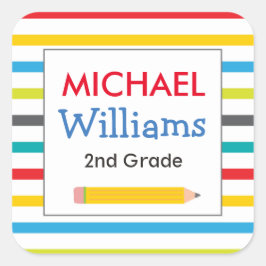 Bright Stripe schoollabels Vierkante Sticker