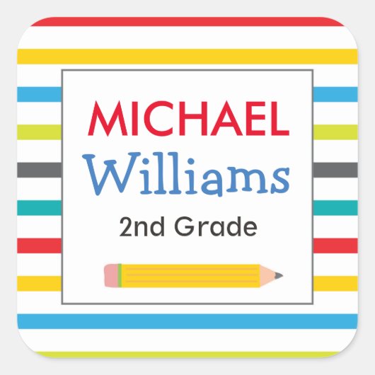 Bright Stripe schoollabels Vierkante Sticker (Voorkant)