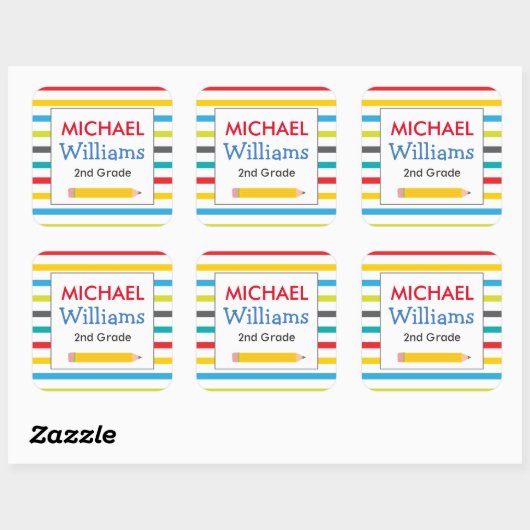 Bright Stripe schoollabels Vierkante Sticker (Vel)