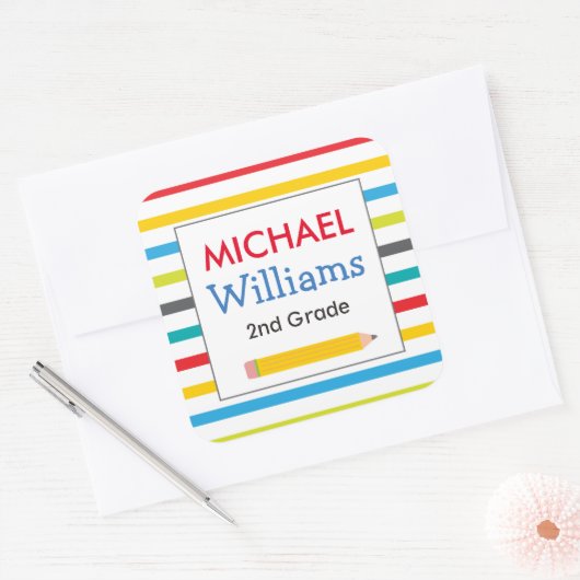 Bright Stripe schoollabels Vierkante Sticker (Envelop)