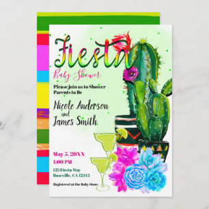 Bright Stripes Cactus Succulent FIESTA-Baby shower Kaart