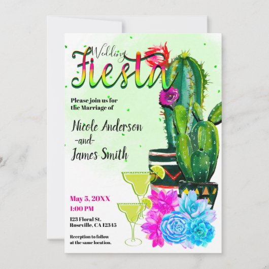Bright Stripes Cactus & Succulents FIESTA WEDDING Kaart (Voorkant)