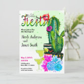 Bright Stripes Cactus & Succulents FIESTA WEDDING Kaart (Staand voorkant)