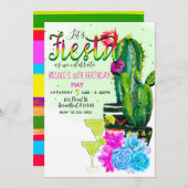 Bright Stripes Fiesta Cactus & Succulents Party Kaart (Voorkant / Achterkant)