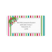 Bright Stripes Fun Holiday Christmas Holly Berries Etiket (Voorkant)