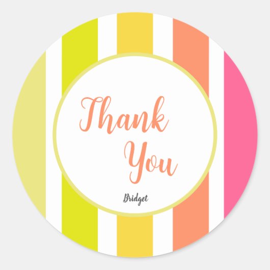 Bright Stripes Summer Mood Dank je wel Ronde Sticker (Voorkant)