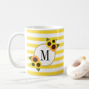 Bright Stripes Yellow Sunflower Monogram Koffiemok