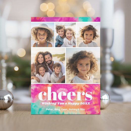 Bright Stropdas-Dye - 5 Foto - Proost op Nieuwjaar Feestdagenkaart