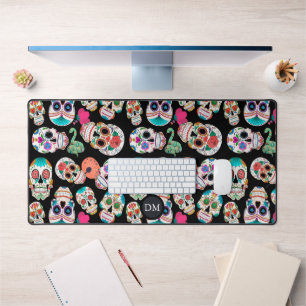 Bright Sugar Skulls Pattern Monogram Bureaumat