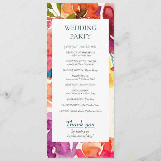 Bright Summer Colorful Custom Wedding Program Programmakaart (Achterkant)