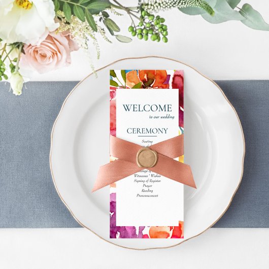 Bright Summer Colorful Custom Wedding Program Programmakaart