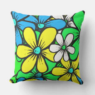Bright Summer Flowers Blue Yellow en Green Kussen